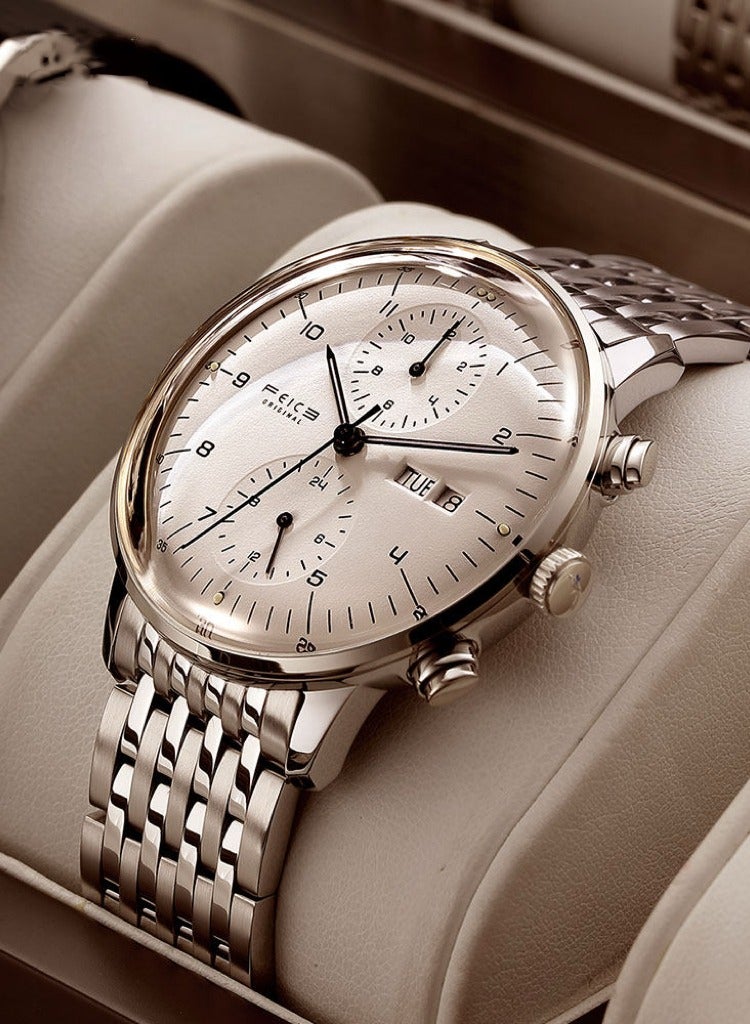 FEICE Men’s Automatic Mechanical Watch with Curved Glass & Stainless Steel Strap for Business and Daily Wear - Image 1